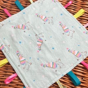 Pastel Zebra Handmade Tag Sensory Blanket.